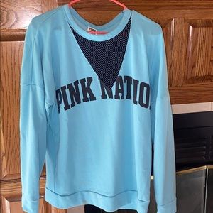Long sleeve PINK sweatshirt with netting detail!